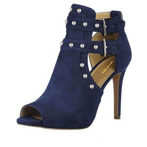 XYD Peep Toe Ankle Bootie High Heels Buckled Double Straps Cutout Shoes